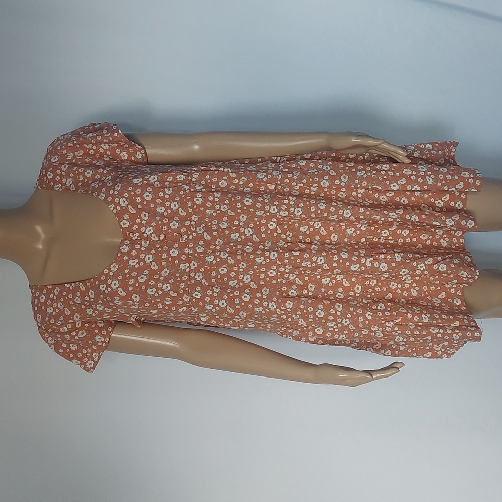 Aeropostale Floral Scoop -Neck Buttoned Babydoll Dress Womens Size L